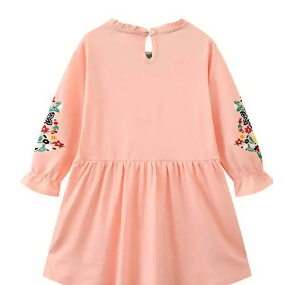 Girl's Long Sleeve Embroidered Dress PEACH Color SZ:‎ 5T NWT